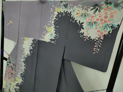 平和屋本店●極上　本加賀友禅作家　稲手明仁　訪問着　藤花に鳥　反端付き　逸品　未使用　DZAB1974kh6