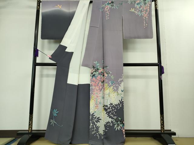 平和屋本店●極上　本加賀友禅作家　稲手明仁　訪問着　藤花に鳥　反端付き　逸品　未使用　DZAB1974kh6