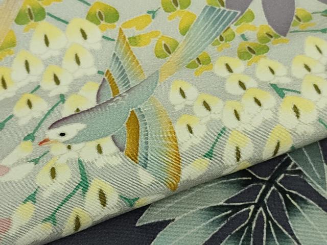 平和屋本店●極上　本加賀友禅作家　稲手明仁　訪問着　藤花に鳥　反端付き　逸品　未使用　DZAB1974kh6