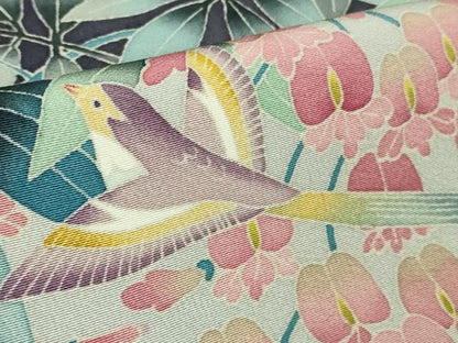平和屋本店●極上　本加賀友禅作家　稲手明仁　訪問着　藤花に鳥　反端付き　逸品　未使用　DZAB1974kh6