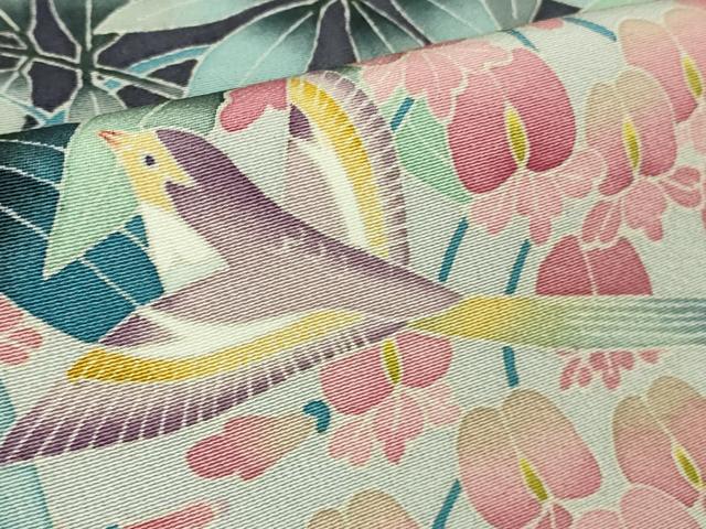 平和屋本店●極上　本加賀友禅作家　稲手明仁　訪問着　藤花に鳥　反端付き　逸品　未使用　DZAB1974kh6