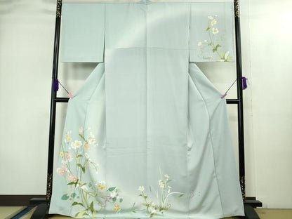 平和屋着物●極上　訪問着　南天草花文　月白色地　暈し染め　金彩　逸品　DZAB1978kh6