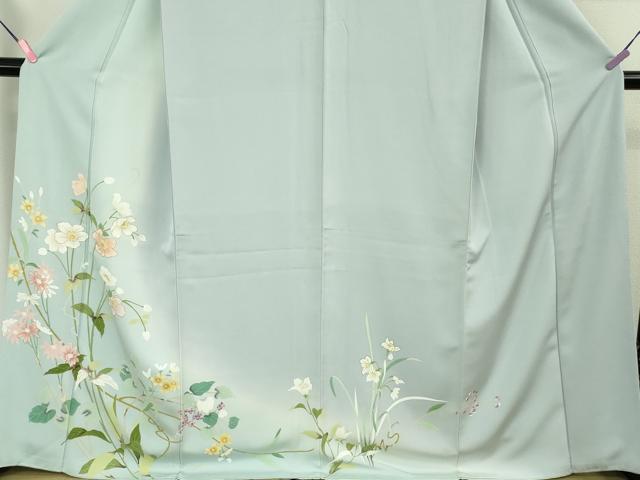 平和屋着物●極上　訪問着　南天草花文　月白色地　暈し染め　金彩　逸品　DZAB1978kh6