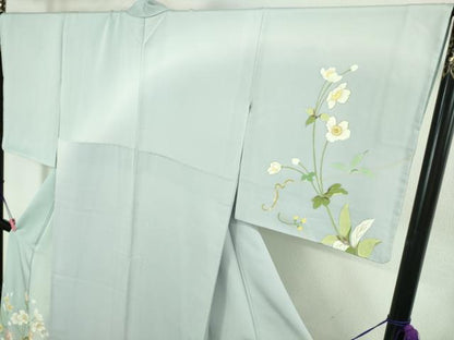 平和屋着物●極上　訪問着　南天草花文　月白色地　暈し染め　金彩　逸品　DZAB1978kh6