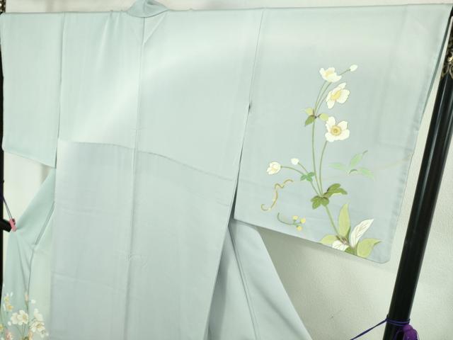 平和屋着物●極上　訪問着　南天草花文　月白色地　暈し染め　金彩　逸品　DZAB1978kh6