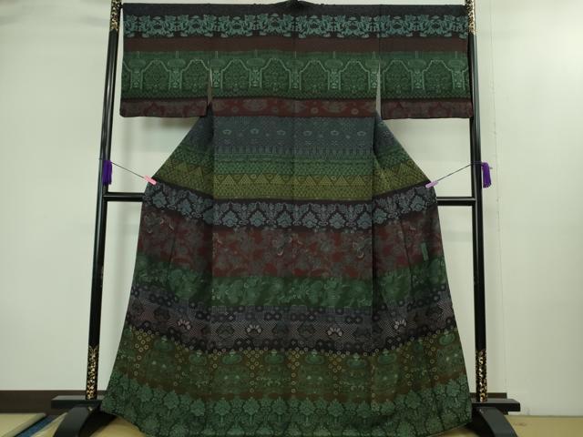 平和屋本店●極上　前田仁仙　仁仙更紗　訪問着　更紗花文　鬼しぼ縮緬　逸品　DZAB1980kh6