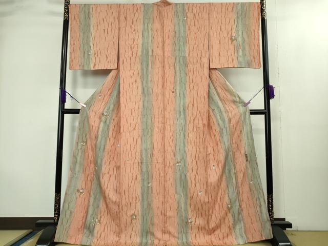 平和屋本店●極上　中国人間国宝　将雪英　訪問着　紬地　中国三大刺繍　相良刺繍　杢目絞り　舞蝶花文　逸品　DZAB1985kh6