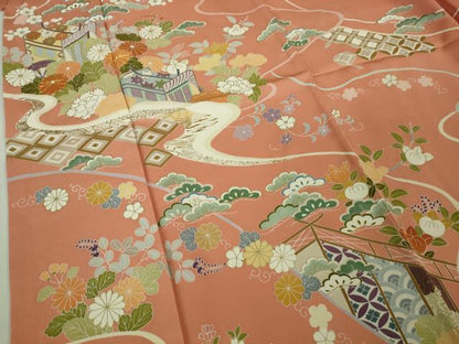 平和屋本店●極上　創業460年・千總　訪問着　駒刺繍　御所車吉祥花文　東雲色地　金彩　高島屋扱い　逸品　DZAB1986kh6