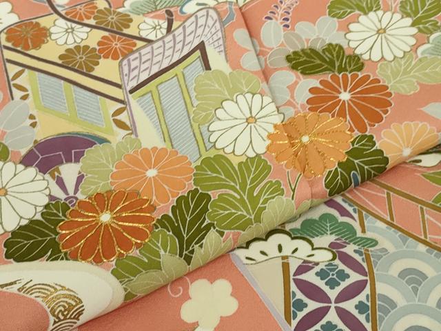平和屋本店●極上　創業460年・千總　訪問着　駒刺繍　御所車吉祥花文　東雲色地　金彩　高島屋扱い　逸品　DZAB1986kh6