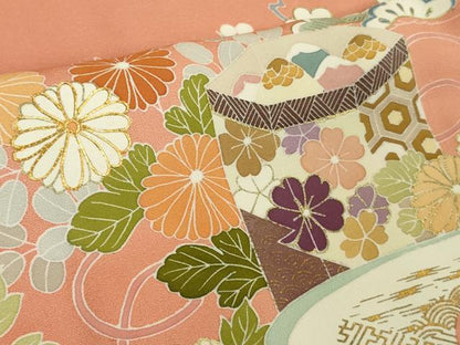 平和屋本店●極上　創業460年・千總　訪問着　駒刺繍　御所車吉祥花文　東雲色地　金彩　高島屋扱い　逸品　DZAB1986kh6