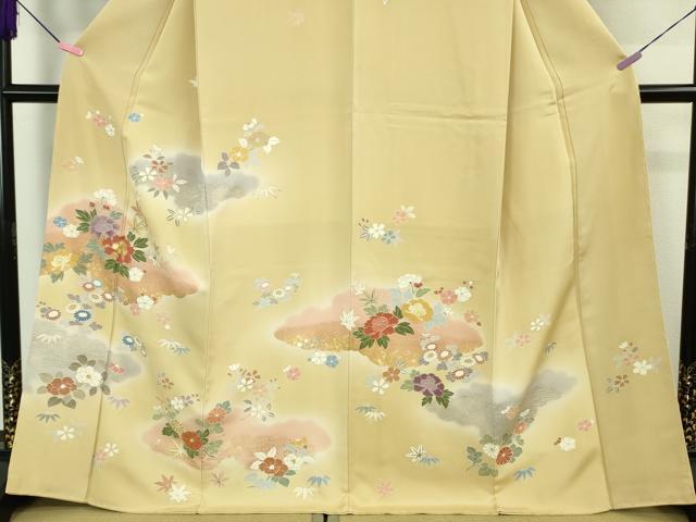 平和屋本店●極上 創業460年・千總　訪問着・長襦袢(無双仕立て)セット 駒刺繍 吉祥花文 丁子色地 暈し染め 金彩 逸品 未使用　DZAB1987kh6