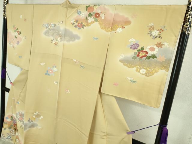平和屋本店●極上 創業460年・千總　訪問着・長襦袢(無双仕立て)セット 駒刺繍 吉祥花文 丁子色地 暈し染め 金彩 逸品 未使用　DZAB1987kh6