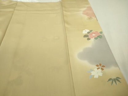 平和屋本店●極上 創業460年・千總　訪問着・長襦袢(無双仕立て)セット 駒刺繍 吉祥花文 丁子色地 暈し染め 金彩 逸品 未使用　DZAB1987kh6