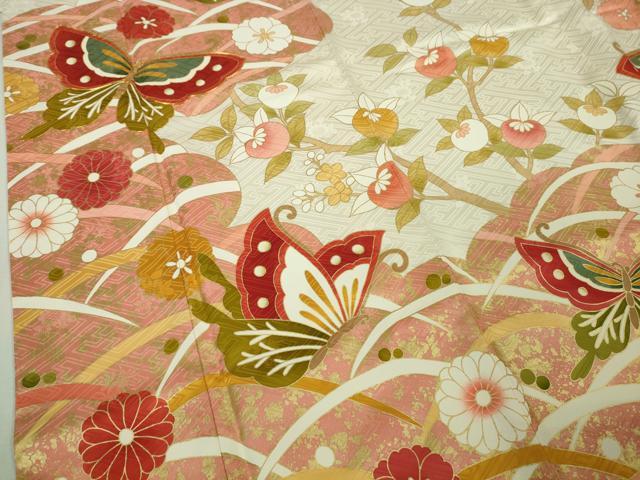 平和屋本店●極上　銀座世きね　振袖・長襦袢(無双仕立て)セット　駒刺繍　舞蝶橘花文　金彩　逸品　DZAB1988kh6