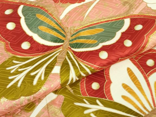 平和屋本店●極上　銀座世きね　振袖・長襦袢(無双仕立て)セット　駒刺繍　舞蝶橘花文　金彩　逸品　DZAB1988kh6