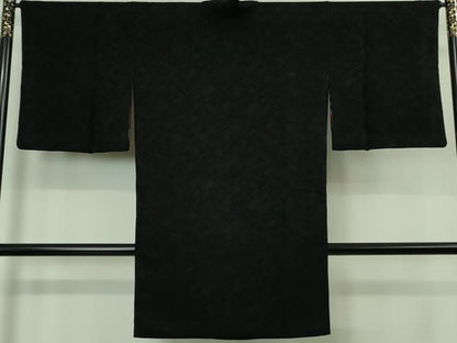 平和屋着物＃極上　道中着　ロング丈　幾何学地紋　黒地　逸品　DZAB1994kh6