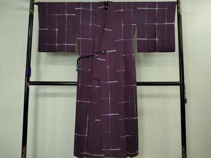 平和屋着物＃極上　道中着　ロング丈　作家物　変わり格子　逸品　DZAB1995kh6