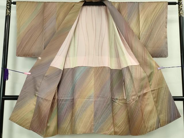 平和屋着物＃極上　染色家 岩浅公展　道中着　ロング丈　斜線文　暈し染め　逸品　未使用　DZAB1997kh6 平和屋着物＃極上 染色家 岩浅公展 道中着 ロング丈 斜線文 暈し染め