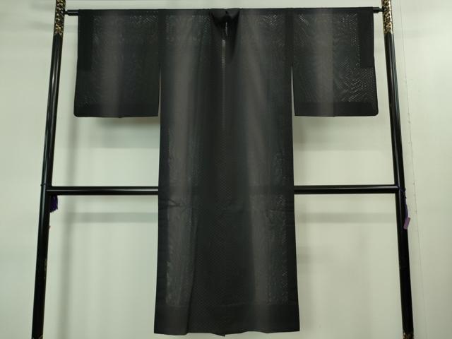 平和屋着物▽極上　道中着　スリーシーズン　春夏秋　塵除け　ロング丈　市松紋紗　黒地　反端付き　逸品　DZAB1998kh6 ○【スリーシーズン】 【仕立て上がり】 正絹紋紗道中着 「墨流し