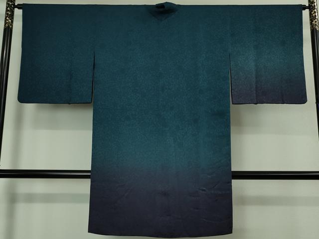 平和屋着物＃極上　道中着　ロング丈　リバーシブル　お召地　花唐草地紋　暈し染め　逸品　DZAB2000kh6