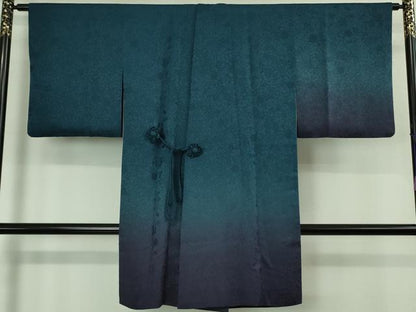平和屋着物＃極上　道中着　ロング丈　リバーシブル　お召地　花唐草地紋　暈し染め　逸品　DZAB2000kh6