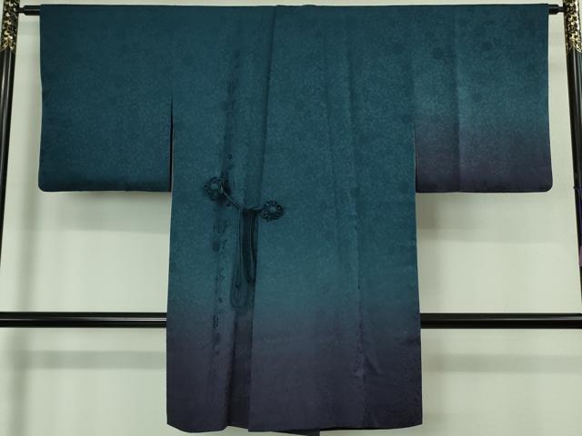 平和屋着物＃極上　道中着　ロング丈　リバーシブル　お召地　花唐草地紋　暈し染め　逸品　DZAB2000kh6