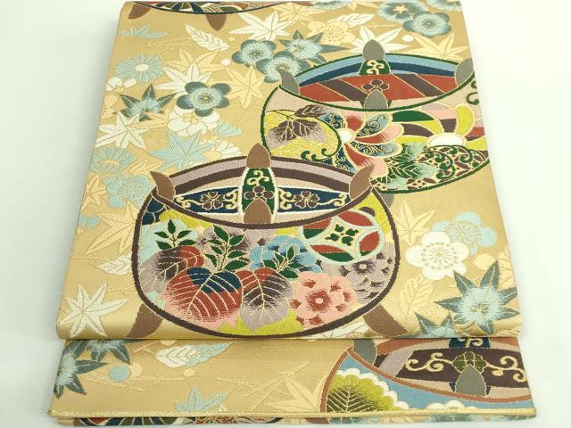 平和屋着物●極上 西陣 白綾苑大庭 六通柄袋帯 糸車花文 金糸 逸品 DZAB2002kh6