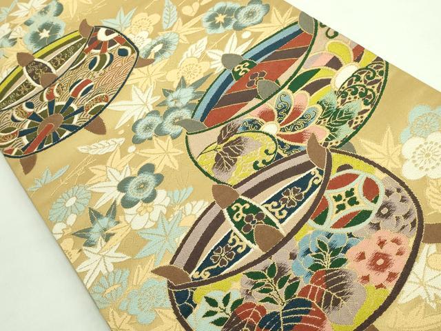 平和屋着物●極上 西陣 白綾苑大庭 六通柄袋帯 糸車花文 金糸 逸品 DZAB2002kh6