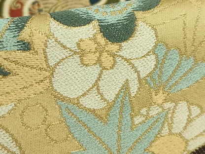 平和屋着物●極上 西陣 白綾苑大庭 六通柄袋帯 糸車花文 金糸 逸品 DZAB2002kh6