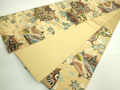 平和屋着物●極上 西陣 白綾苑大庭 六通柄袋帯 糸車花文 金糸 逸品 DZAB2002kh6