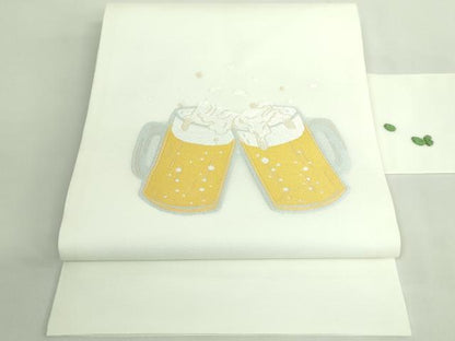 平和屋着物＊極上　夏物　九寸名古屋帯　唐織　ビール　枝豆　逸品　未使用　DZAB2008kh6