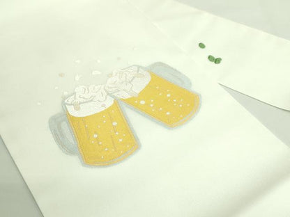 平和屋着物＊極上　夏物　九寸名古屋帯　唐織　ビール　枝豆　逸品　未使用　DZAB2008kh6