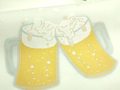平和屋着物＊極上　夏物　九寸名古屋帯　唐織　ビール　枝豆　逸品　未使用　DZAB2008kh6