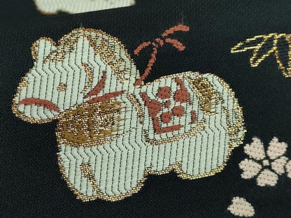 平和屋着物●極上　九寸名古屋帯　十二支　干支　土鈴　黒地　金糸　逸品　DZAB2012kh6