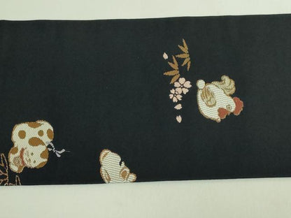 平和屋着物●極上　九寸名古屋帯　十二支　干支　土鈴　黒地　金糸　逸品　DZAB2012kh6
