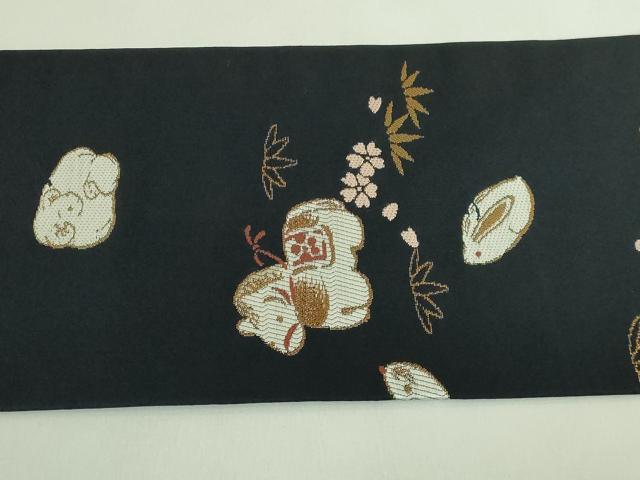 平和屋着物●極上　九寸名古屋帯　十二支　干支　土鈴　黒地　金糸　逸品　DZAB2012kh6