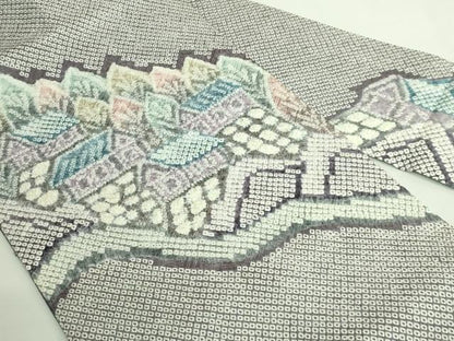 平和屋着物●極上　名門　藤娘きぬたや・総絞り　九寸名古屋帯　風景文　逸品　DZAB2014kh6