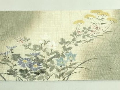 平和屋着物＊極上 夏物 染色作家 桐山紫香 手描き 九寸名古屋帯 草花文 麻 逸品 DZAB2022kh6