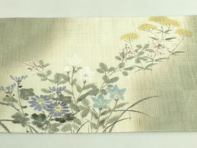 平和屋着物＊極上 夏物 染色作家 桐山紫香 手描き 九寸名古屋帯 草花文 麻 逸品 DZAB2022kh6