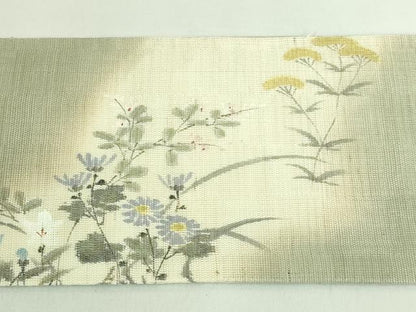 平和屋着物＊極上 夏物 染色作家 桐山紫香 手描き 九寸名古屋帯 草花文 麻 逸品 DZAB2022kh6