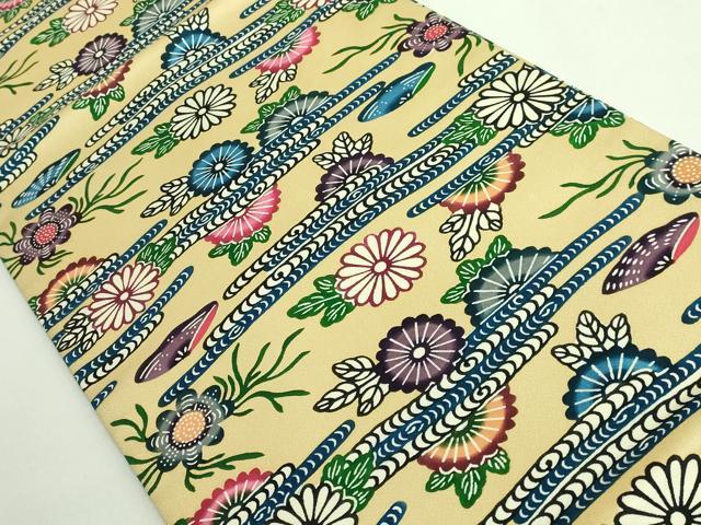 平和屋着物●極上　本場琉球紅型　九寸開き名古屋帯　草花文　逸品　DZAB2035kh6