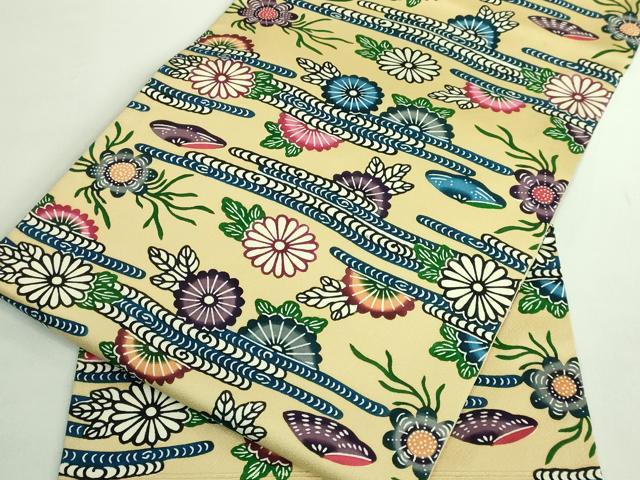 平和屋着物●極上　本場琉球紅型　九寸開き名古屋帯　草花文　逸品　DZAB2035kh6