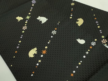 平和屋着物●極上　九寸名古屋帯　熊　雪華　黒地　逸品　DZAB2043kh6