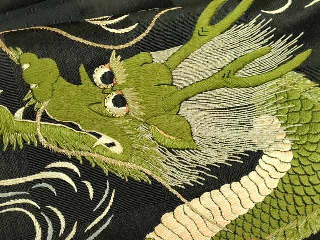 平和屋本店●極上　アンティーク　大正ロマン　九寸名古屋帯　総手刺繍　雲龍　黒地　逸品　DZAB2046kh6