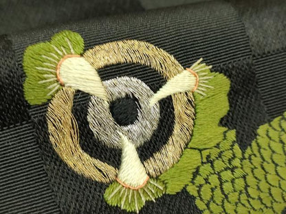 平和屋本店●極上　アンティーク　大正ロマン　九寸名古屋帯　総手刺繍　雲龍　黒地　逸品　DZAB2046kh6