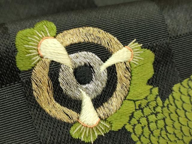 平和屋本店●極上　アンティーク　大正ロマン　九寸名古屋帯　総手刺繍　雲龍　黒地　逸品　DZAB2046kh6