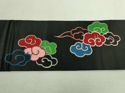 平和屋着物●極上　アンティーク　大正ロマン　九寸名古屋帯　総手刺繍　富士山　龍　黒地　金糸　逸品　DZAB2047kh6