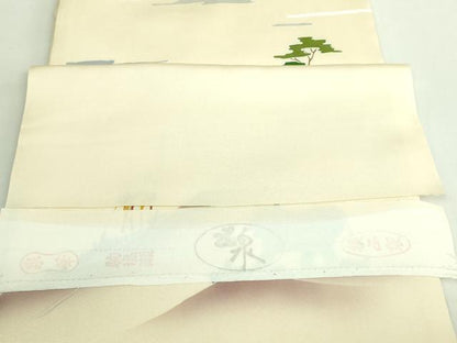 平和屋着物●極上　塩瀬　九寸名古屋帯　象　キリン　五泉　反端付き　逸品　DZAB2049kh6