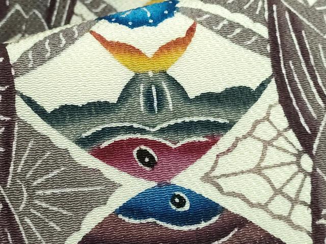 平和屋本店●最高級　城間栄順　本場琉球紅型　九寸名古屋帯　魚　鬼しぼ縮緬　逸品　DZAB2052kh6
