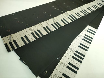 平和屋着物●極上　あやめ藤本謹製　六通柄袋帯　ピアノ　黒地　逸品　DZAB2055kh6